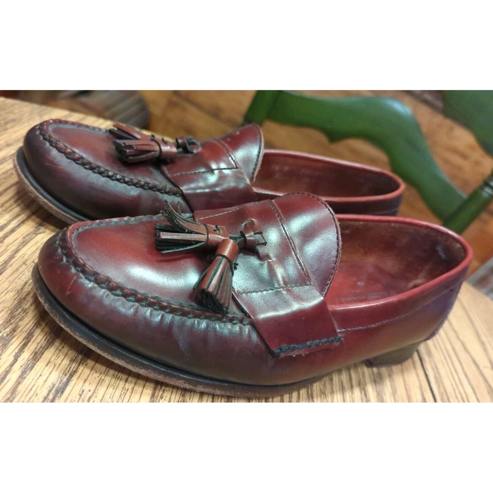 Men's Land's End Burgundy/Brown Leather Lined Tassel Loafers Size 9.5 M - Picture 3 of 10